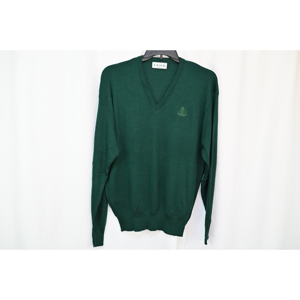 Izod Mens XL Green V-Neck Sweater Long Sleeve Acrylic Made in USA Vintage
